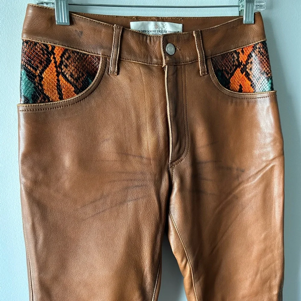 Golden Goose brown genuine leather slim leg pants - Picture 2 of 7